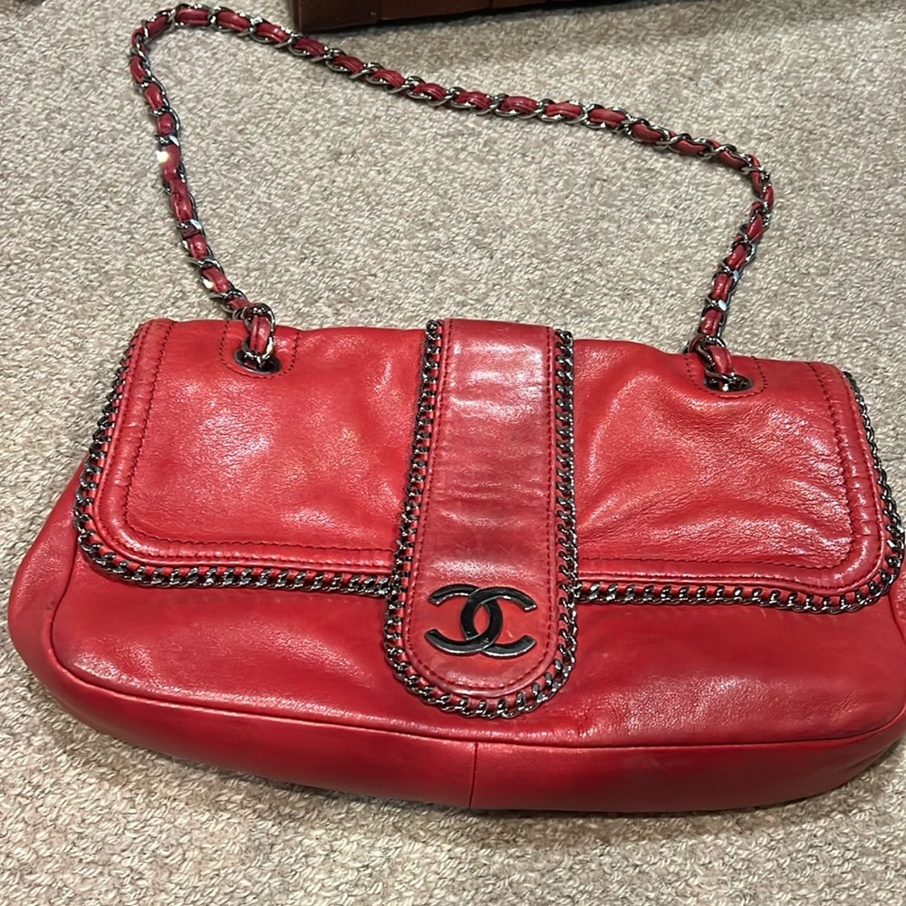 Chanel red leather and silver hardware bag from early 80s
